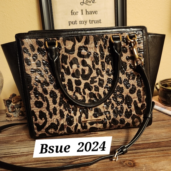 ❣️Elegant Brahmin Aubree Snow Leopard Print Croco Embossed Leather Satchel NWT - Picture 1 of 6